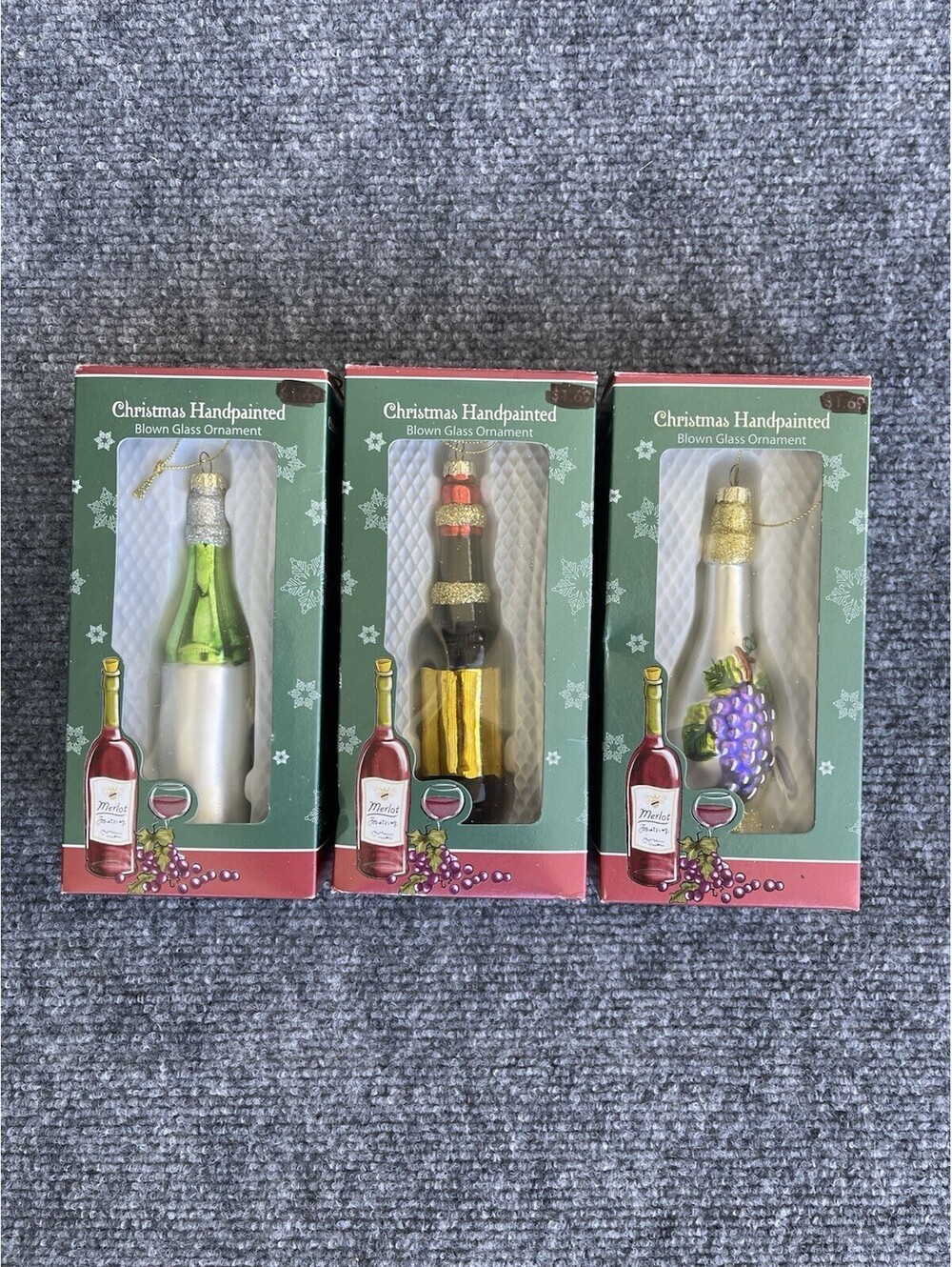 Set Of 3 Hand-Painted Glass Blown Christmas Ornaments By Publix New In Box